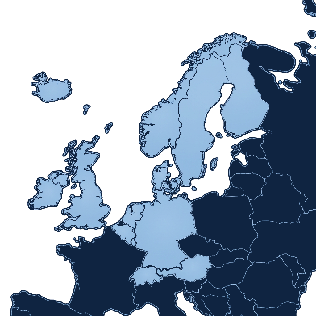 Germany, United Kingdom, Switzerland, Netherlands, Belgium, Luxembourg, Denmark, Norway, Finland, Sweden
